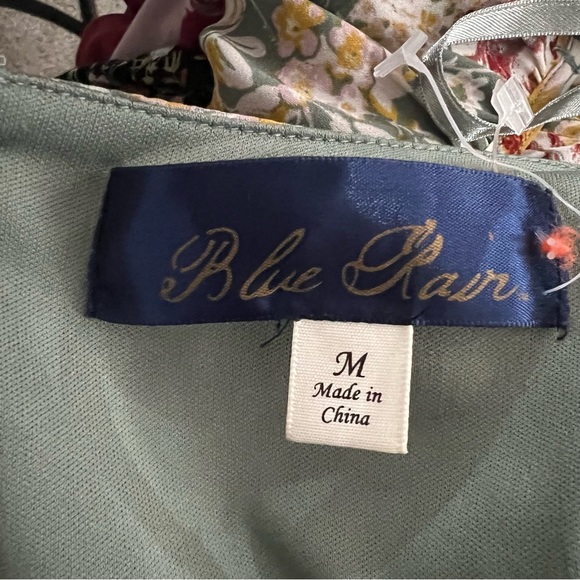 Blue Rain Olive Green Flower Dress Size Medium - Picture 4 of 5